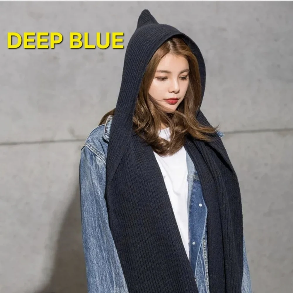 Hooded Scarf in Red, Blue and Cream